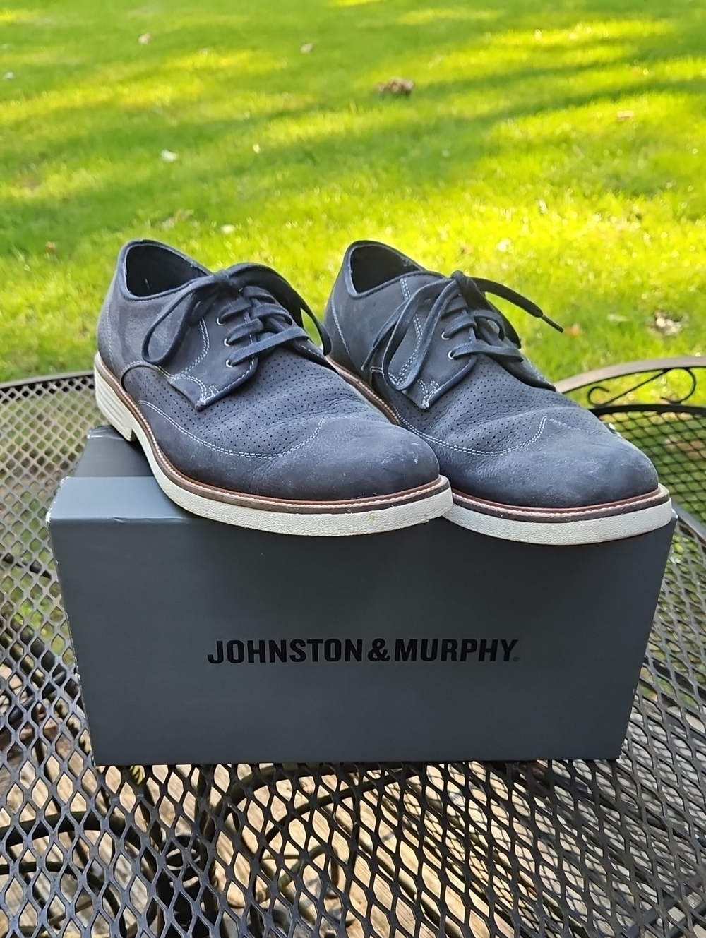 Johnston & Murphy Perforated Suede Lace-Up Oxfords in Blue-Gray